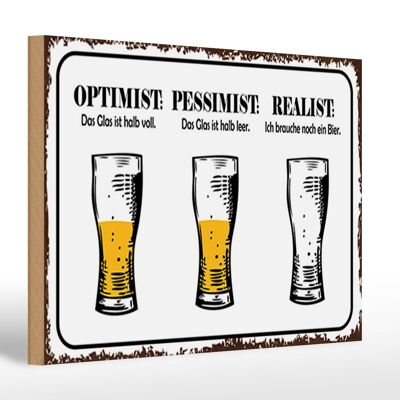 Cartel de madera que dice 30x20cm Cerveza Optimista Pesimista Realista