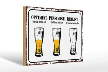 Panneau en bois disant 30x20cm Bière Optimiste Pessimiste Réaliste 1