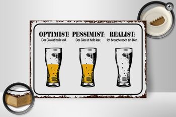 Panneau en bois disant 30x20cm Bière Optimiste Pessimiste Réaliste 2