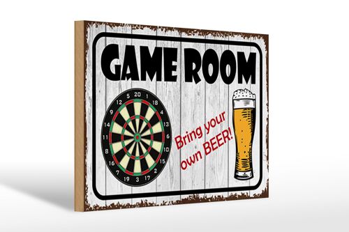 Holzschild Spruch 30x20cm Dart game room bring your Beer