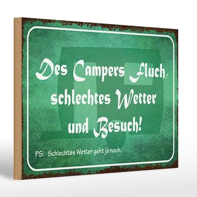 Cartello in legno 30x20 cm con scritta "I campeggiatori maledicono il maltempo".