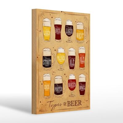 Panneau en bois indiquant 20x30cm Types de bière Variétés de bière