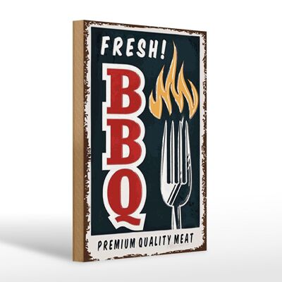 Cartello in legno con scritta "Fresh BBQ Grill" di 20 x 30 cm, qualità Premium