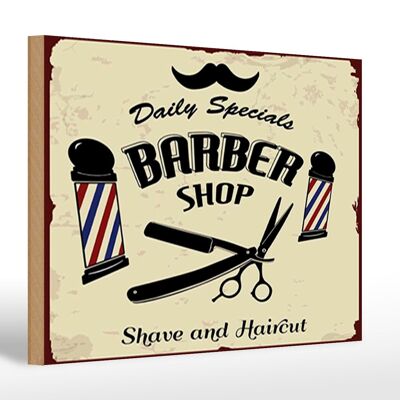 Cartel de madera que dice 20x30cm Barbershop afeitado y corte de pelo.