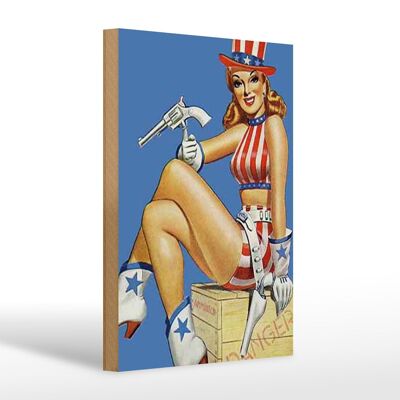 Holzschild Pin Up 20x30cm danger Cowgirl USA Pistole