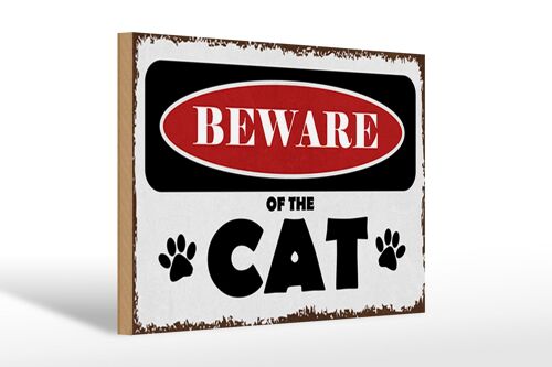 Holzschild Spruch 30x20cm beware of the CAT Vorsicht Katze