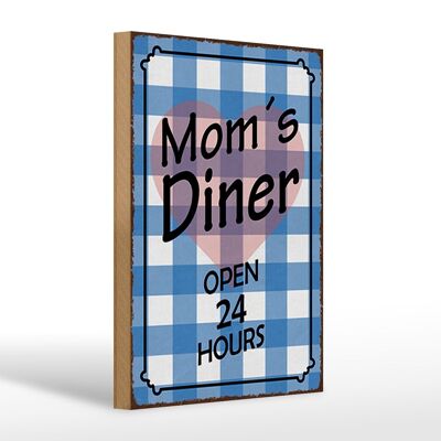 Cartel de madera que dice 20x30cm Mom's Diner abierto las 24 horas corazón