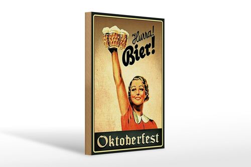 Holzschild Spruch 20x30cm Oktoberfest Hurra Frau mit Bier