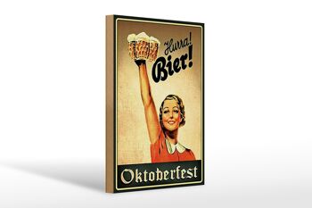 Panneau en bois disant 20x30cm Oktoberfest Hourra femme avec de la bière 1