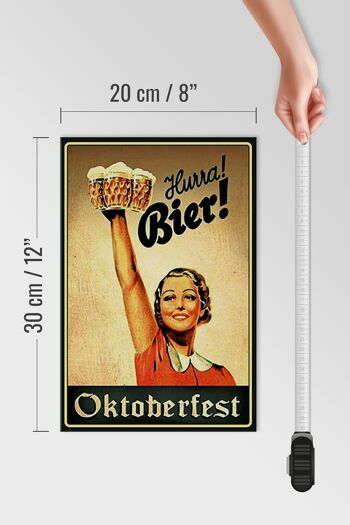 Panneau en bois disant 20x30cm Oktoberfest Hourra femme avec de la bière 4