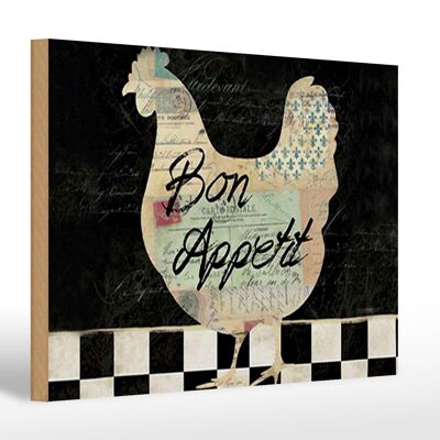 Wooden sign saying 30x20cm chicken chickens bon appetit eggs