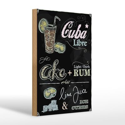 Panneau en bois recette 20x30cm Cuba Libre Cocktail Rhum Brun Glace