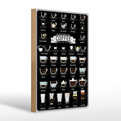 Cartel de madera que dice Café 20x30cm 38 maneras de hacer un café perfecto