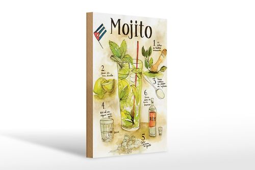 Holzschild Rezept 20x30cm Mojito Rum suco de limão Agua