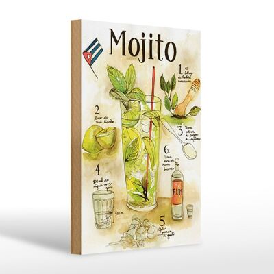 Cartello in legno ricetta 20x30cm Mojito Rum suco de limão Agua