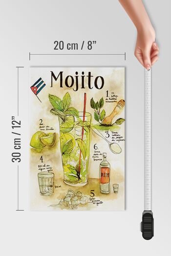 Panneau en bois recette 20x30cm Mojito Rum suco de limão Agua 4