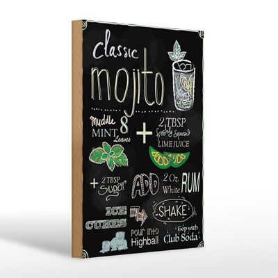 Cartello in legno ricetta 20x30 cm classico mojito soda al rum bianco