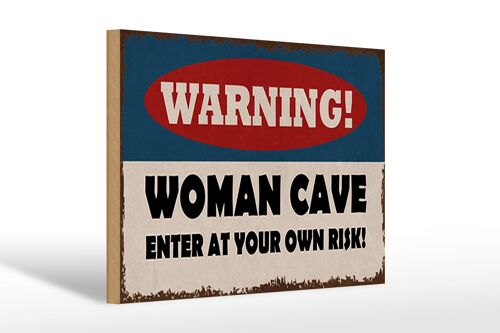 Holzschild Spruch 30x20cm warning women cave your own risk