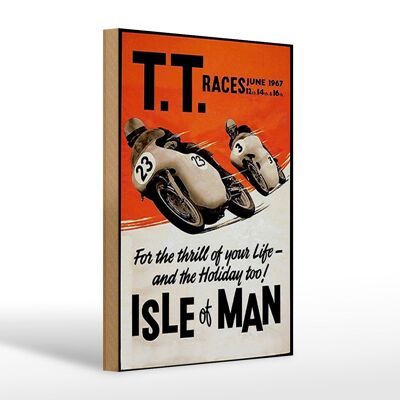 Wooden sign saying 20x30cm motorcycle TT races Isle of Man