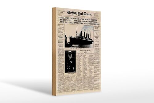 Holzschild Zeitung 20x30cm New York Times Titanic sinks
