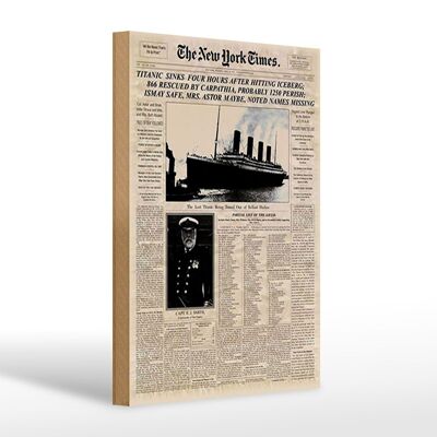 Holzschild Zeitung 20x30cm New York Times Titanic sinks