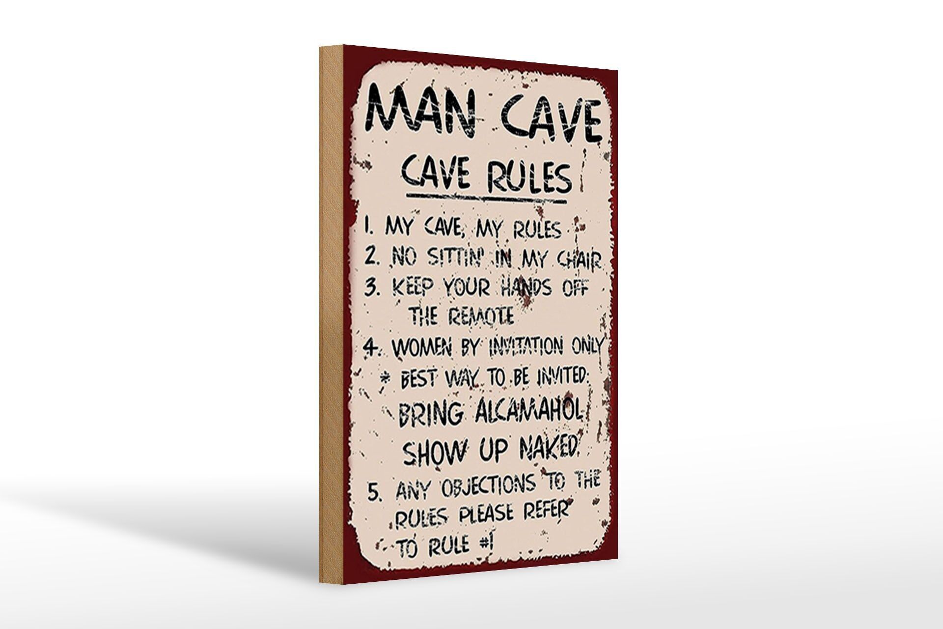 Holzschild Spruch 20x30cm Man cave my cave my rules