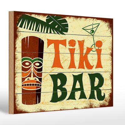 Cartel de madera que dice TIKI Bar Cocktail 30x20cm