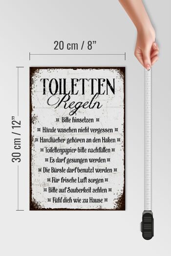 Panneau en bois indiquant la règle des toilettes de 20 x 30 cm, veuillez vous asseoir 4