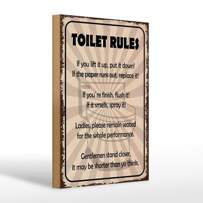 Panneau en bois indiquant les règles des toilettes de 20 x 30 cm si vous le soulevez