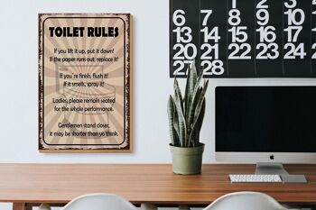 Panneau en bois indiquant les règles des toilettes de 20 x 30 cm si vous le soulevez 3