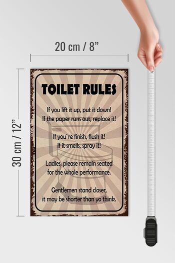 Panneau en bois indiquant les règles des toilettes de 20 x 30 cm si vous le soulevez 4