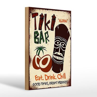 Letrero de madera que dice 20x30cm TIKI Bar Aloha comer beber enfriar