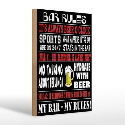 Wooden sign saying 20x30cm Bar rules Beer my bar my rules
