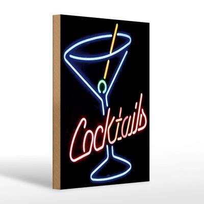 Wooden sign 20x30cm Cocktails Neon Straw