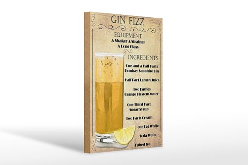 Holzschild 20x30cm Gin Fizz Equipment ingredients beige Schild