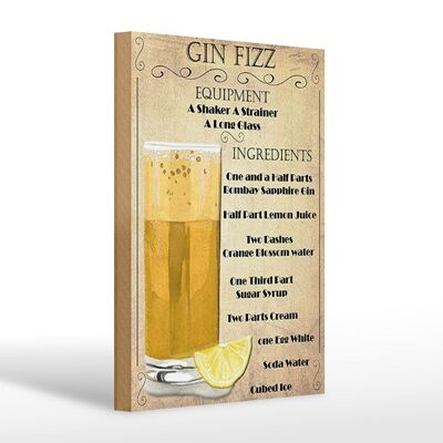 Holzschild 20x30cm Gin Fizz Equipment ingredients beige Schild