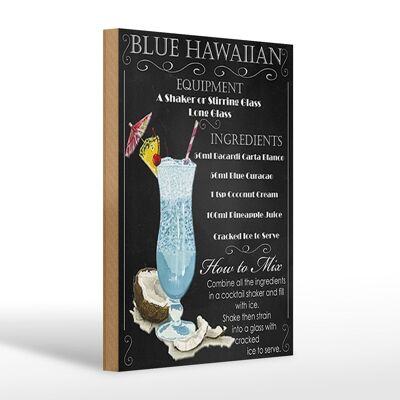 Cartello in legno 20x30 cm ingredienti hawaiani blu
