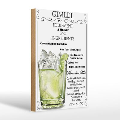 Cartel de madera 20x30cm Gimlet Ingredientes del equipo