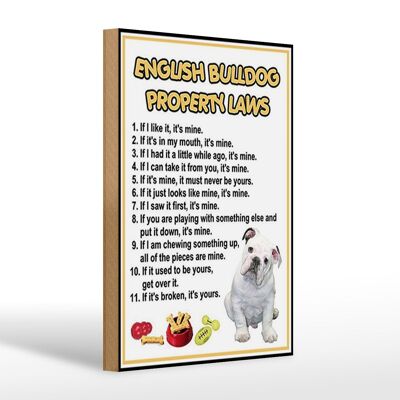 Cartello in legno con scritta "Leggi sulla proprietà del bulldog inglese" 20x30 cm