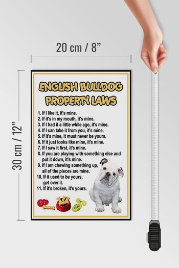 Panneau en bois indiquant les lois sur la propriété du bouledogue anglais 20x30cm 4