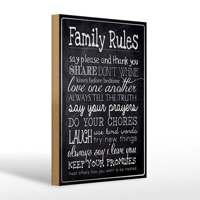 Cartello in legno con scritta 20x30 cm Le regole della famiglia dicono per favore