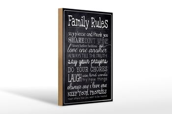 Panneau en bois disant 20x30cm Les règles familiales disent s'il vous plaît 1