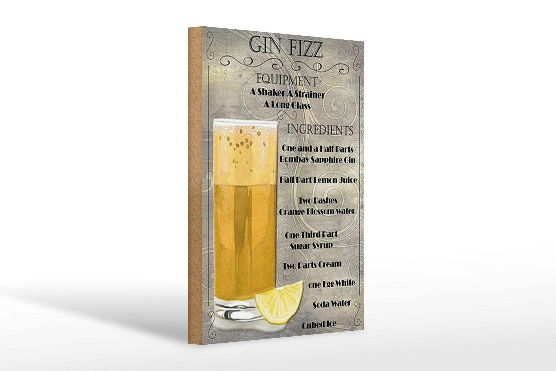 Cartello in legno 20x30 cm Ingredienti Gin Fizz Attrezzatura