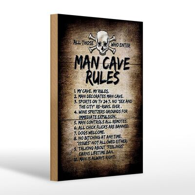 Holzschild Spruch 20x30cm man cave rules Totenkopf