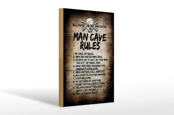 Panneau en bois disant 20x30cm Man Cave Rules Skull 1