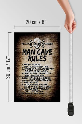 Panneau en bois disant 20x30cm Man Cave Rules Skull 4