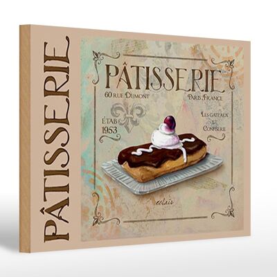 Cartello in legno con scritta "Torta eclair Patisserie Paris" 30x20 cm