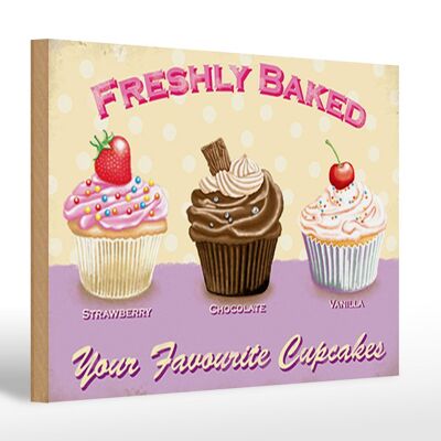 Cartello in legno 30x20 cm con scritta "sfornate i vostri cupcakes preferiti".