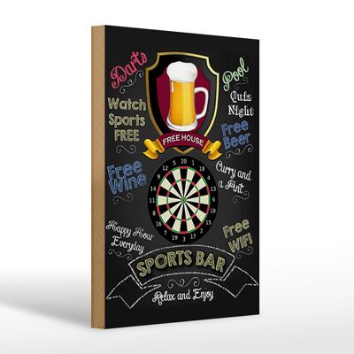 Cartello in legno con scritta "Freccette da bar sportivo" da 20 x 30 cm, relax e divertimento