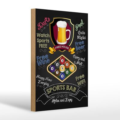 Cartello in legno con scritta "Bar dello sport" 20x30 cm Birra rilassati e divertiti con il biliardo